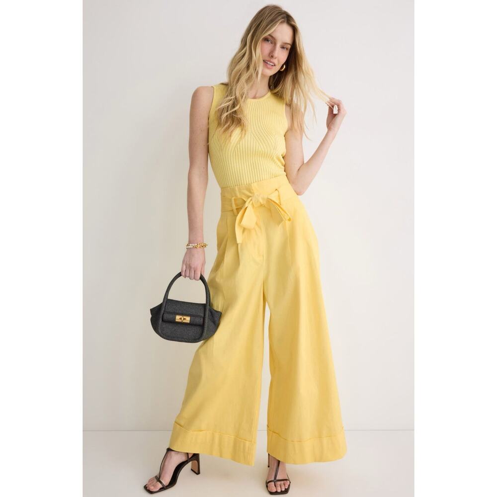 Adam Lippes Yellow Tie Waist Wide Leg Pants Size 4